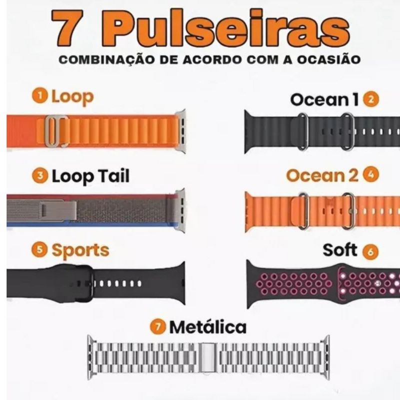 Smartwatch Ultra 9 com 7 Pulseiras