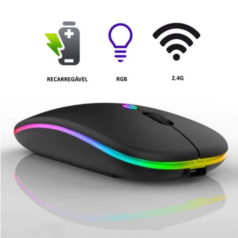 Mouse sem Fio Recarregável LED