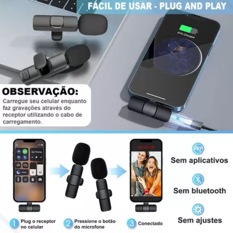 Microfone Lapela Sem Fio Tipo C