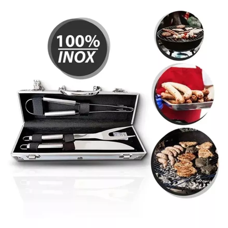 Kit para Churrasco Steak com Maleta 3 Peças - Aço Inox